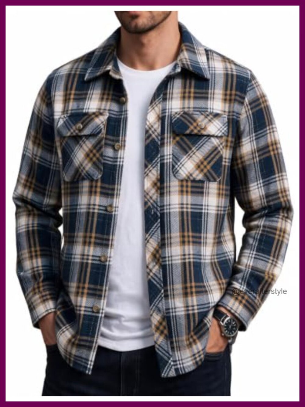 Mens Plaid Flannel Shacket Button Down Shirt Cotton Wool Casual